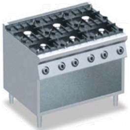 Fourneaux 6 feux sur placard ouvert : 3500 W + 2x5500 W + 3x7500 W (profondeur 70 cm)